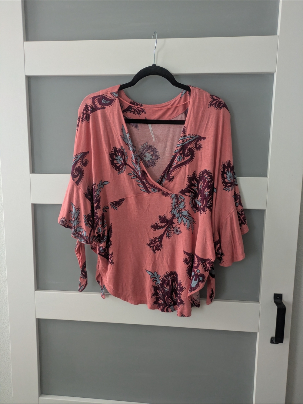 Free People Coral Floral Wrap Blouse